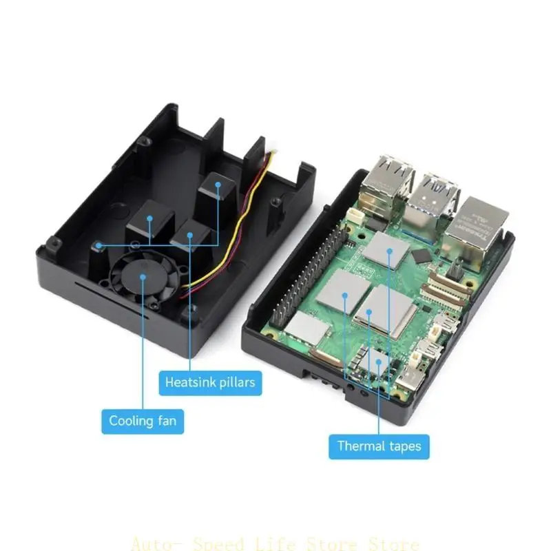 02DA Case alumínio para RPI 5 fã resfriamento embutido e almofada dissipador calor para RPI 5