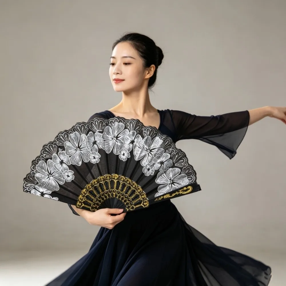Bamboo Frame Hand Held Fan Chinese Style Flower Pattern Dance Performance Fan Lightweight Structure Hand Painted Design