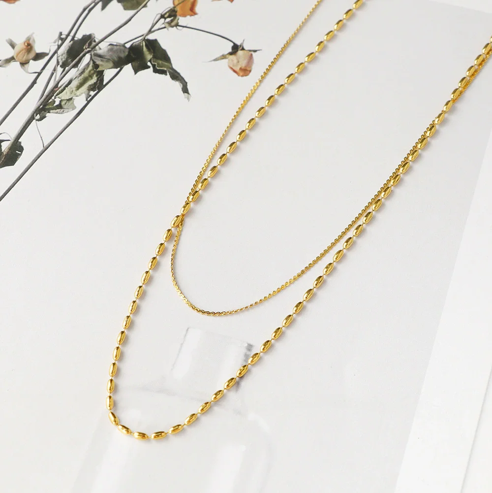 316L Stainless Steel New Fashion High-end Jewelry Minimalism 2 Layer Beaded Charms Chain Choker Necklaces For Women