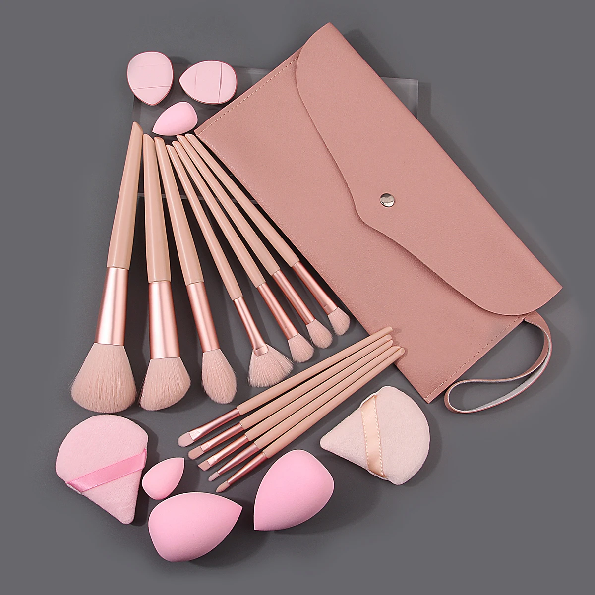 Conjunto de pincéis de maquiagem facial multifuncional, 21 peças, esponja de tamanho grande, ovo/polegar triangular, pó e bolsa de armazenamento