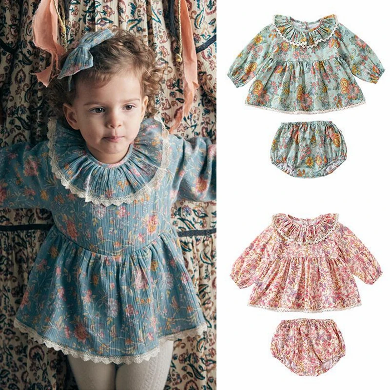 

Baby Girl Dress Spring Kids Sets Long Sleeve Floral Dresses Baby Girl Romantic Flying Sleeve Ruffled Dress Baby Clothes