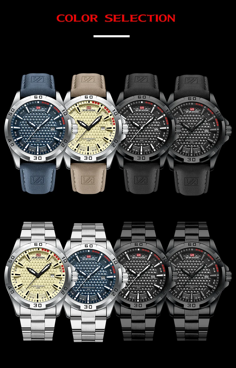 VA VA VOOM Männer Casual Sport Militär Quarz Kalender Armbanduhr für Mann Business Leder Wasserdichte Männliche Uhr Relogio Masculin – Detail 6