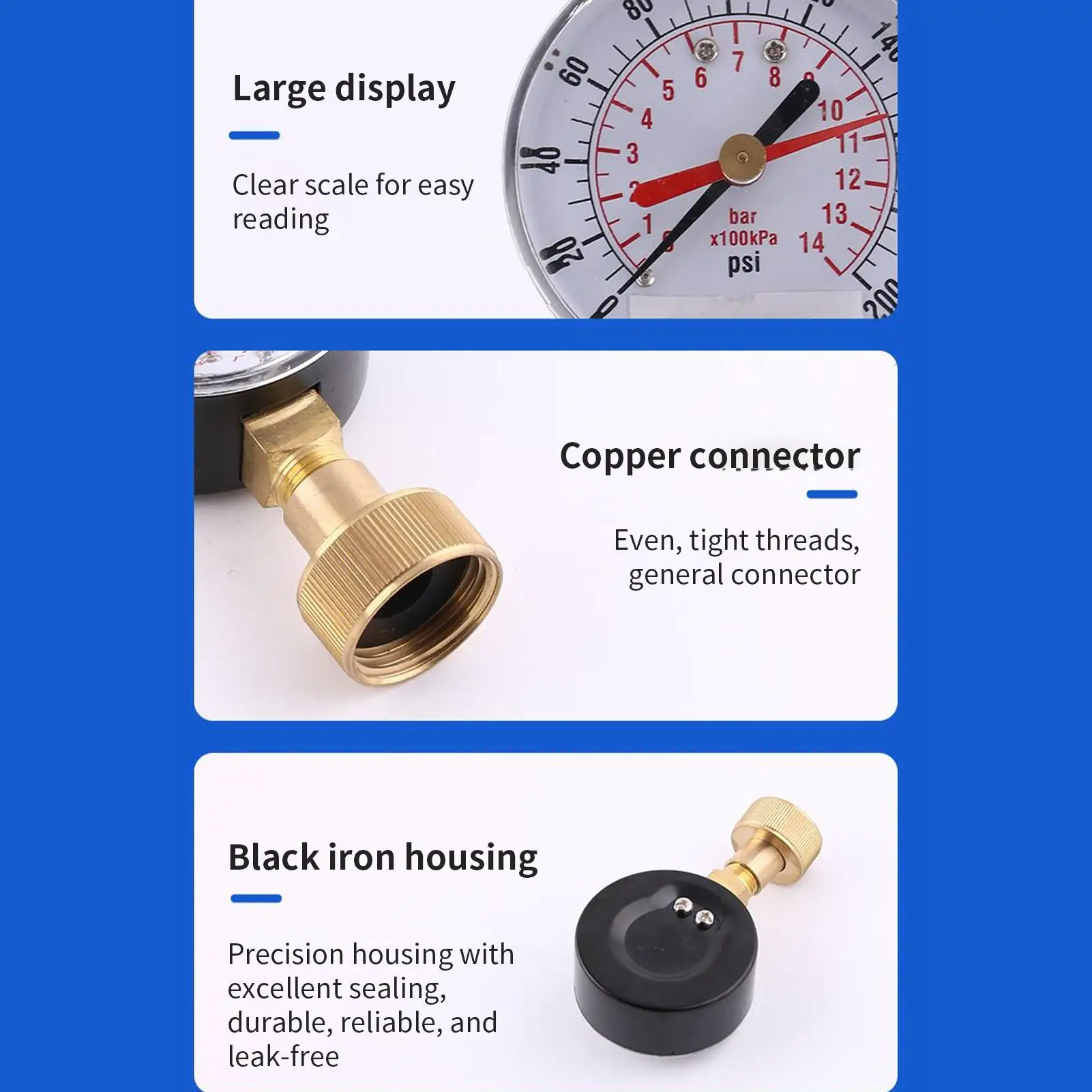 Water Pressure Gauge 0-200 PSI Garden Hose Pressure Gauge 3/4 Inch Thread Meter For Irrigation System Home Outdoor Kitchen Yard