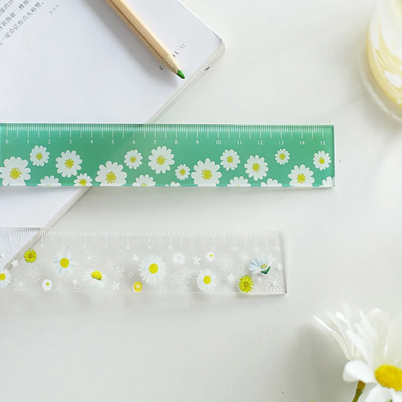 16Cm Frisse Stijl Daisy Bloemen Ins Acryl Rechte Liniaal Koreaanse Meten Linialen Voor Studenten Scrapbooking Diy-Benodigdheden