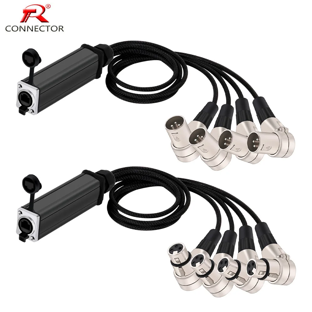 

4 Channel 3Pin Right Angle XLR Male/Female Connector Audio Cable Splitter to Waterproof RJ45 CAT5 Shielded for Network Extension