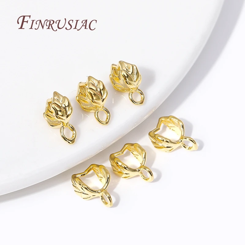 18K Gold Plated จี้หยิก Bail Clasp อินเทรนด์ Leaf Shape Bails สําหรับเครื่องประดับ DIY อุปกรณ์เสริม