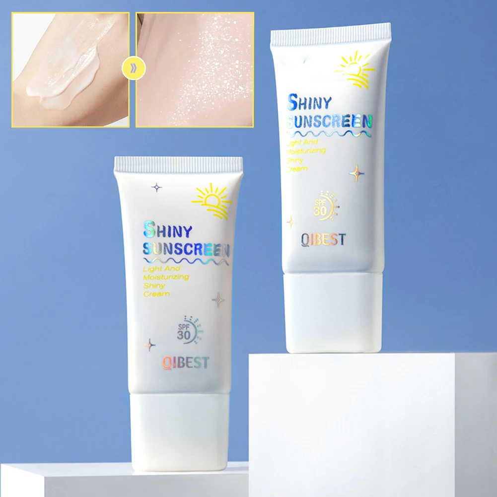 Shiny Sunscreen Cream with SPF30 Shimmering Sunscreen for Face Body Pearlescent Brightening Primer Sunscreen
