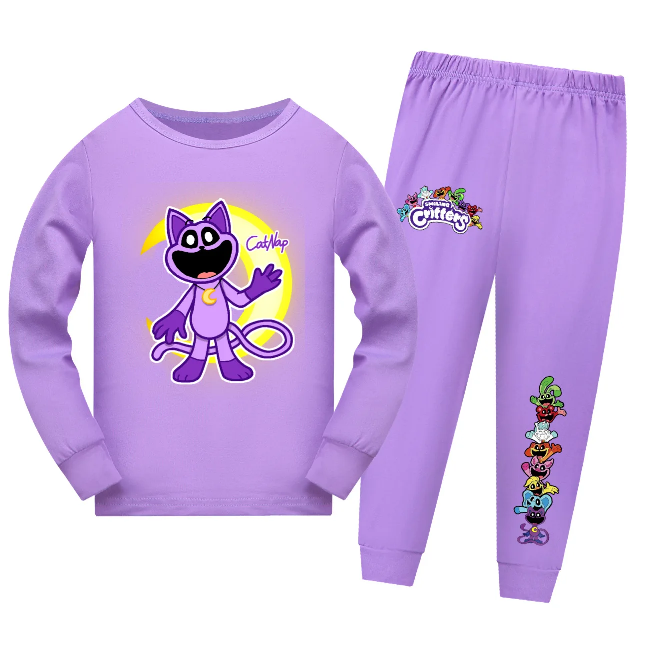 Kids Smiling Critters Cartoon Catnap Pyjama Costume Catnap Print Girls Boys Long Sleeve TShirt + Pants 2pcs Sets Casual Pajamas