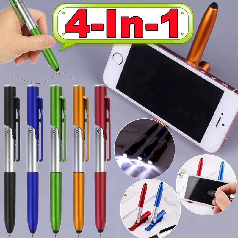 Newest 4-In-1 Multifunction Ballpoint Pen LED Light Fold Phone Holder Night Read Writing Pencil Office School Student Stationery