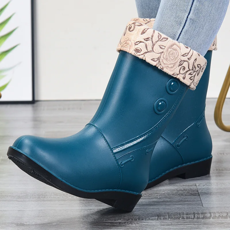 Botas de chuva femininas, meio tubo, salto baixo, impermeáveis, antiderrapantes, cozinha, trabalho, lavagem de carros, ao ar livre, moda, verão, tamanho 36-40