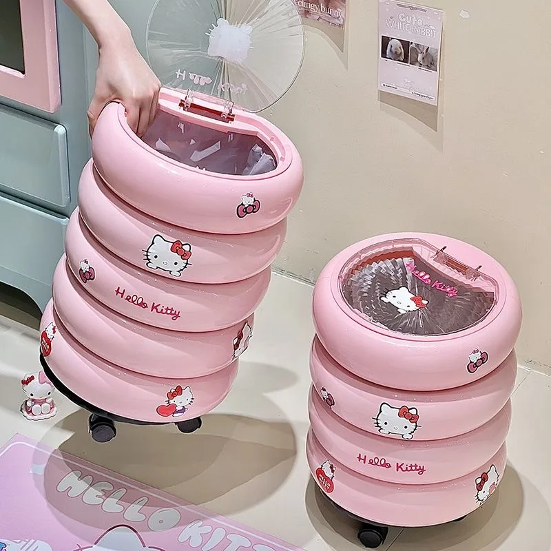 Sanrio Cute Hello Kitty Round Double-Layer Rolling Trash Can Dust-Proof Odor Isolation Flip Lid Flip Lid Household Waste Bin view 5
