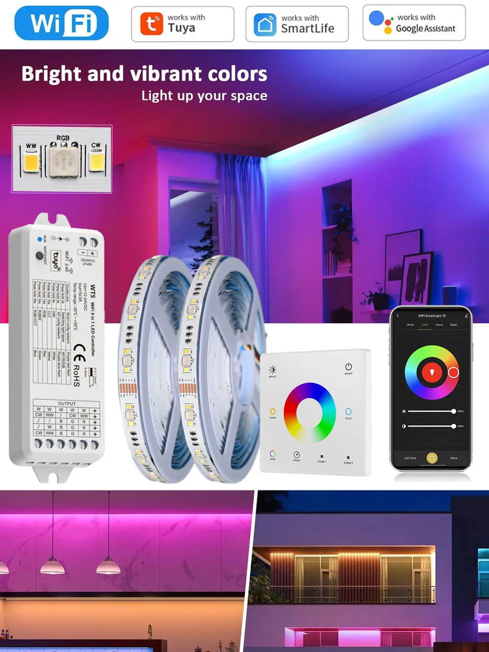 10 M 20 M Tuya WiFi RGB + CCT LED Streifen 24 V 5050 Bunte + Dual Weiß Flexible Dimmbare Zimmer Dekor Party Licht für Alexa Google Hause