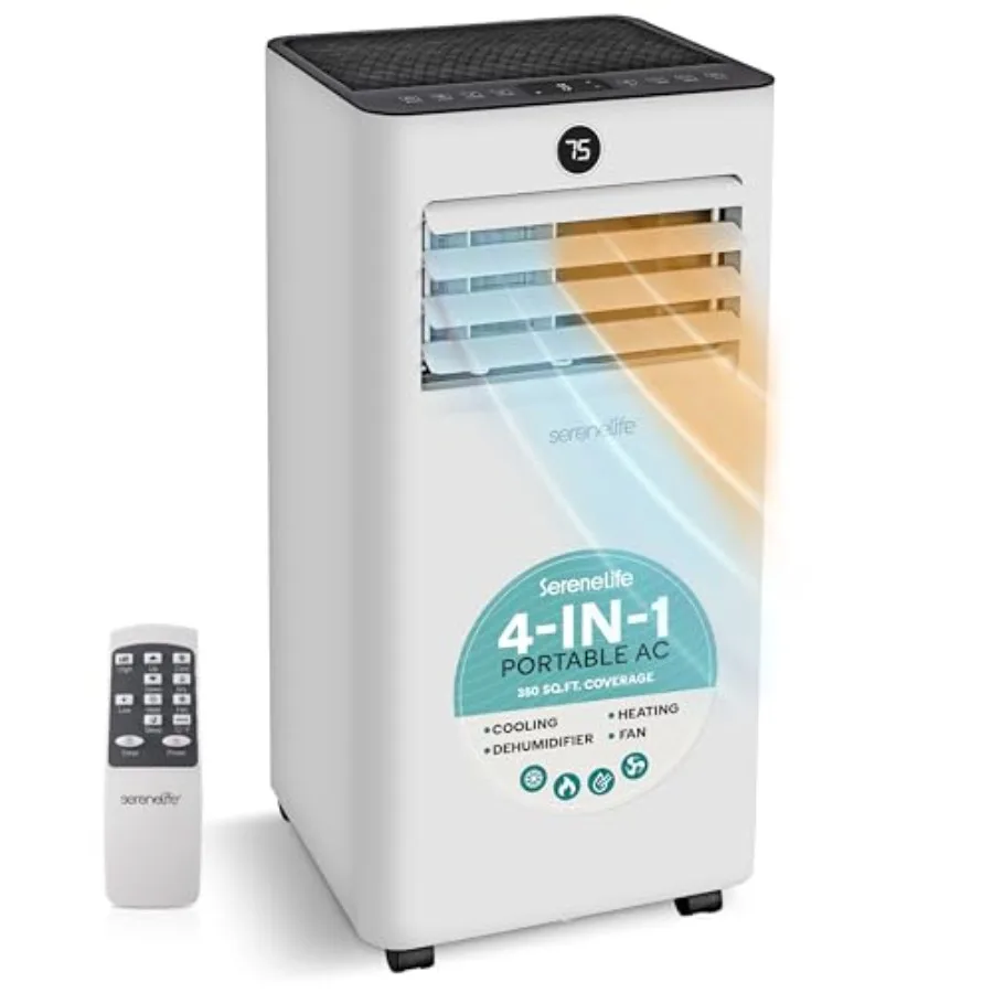 

Portable air conditioner and heater for small spaces, white ABS plastic unit with 10, 000 BTU cooling, dehumidifier and fan fun