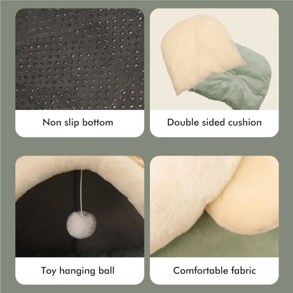 Cama para mascotas cálida y acogedora, cojín para casa para gatos con parte inferior antideslizante, cama nido para dormir extraíble y lavable para mascotas