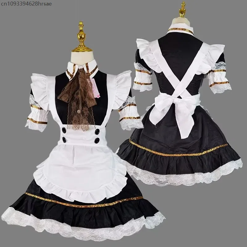 

Vintage Lolita Dress Medieval Cosplay Costume Short Sleeved Maid Dress Coffee Servant Uniform Adult Clothing