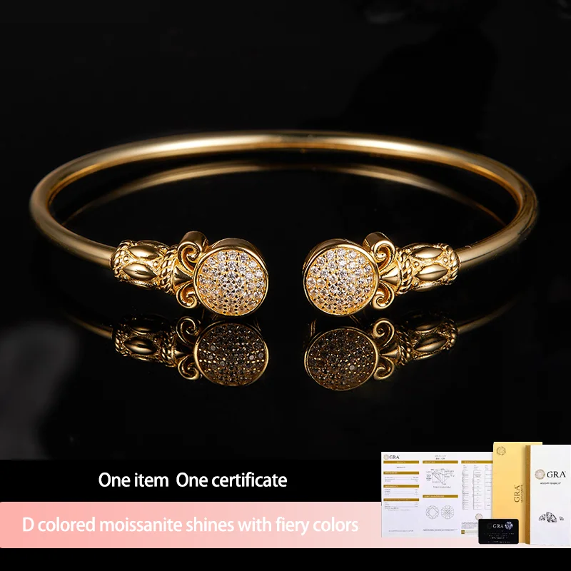 

S925 Silver Moissanite New Open C-shaped Bracelet D VVS1 Certified Hip Hop Style Jewelry Personalized Bracelet Gift