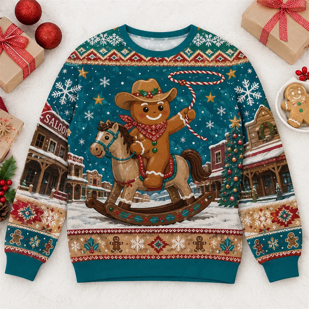 Humorvoller 3D-Druck Lebkuchenmann Weihnachts-Pulli für Männer und Frauen, Weihnachtsgeschenke für Backbegeisterte, Pullover-Sweatshirt – Detail 8