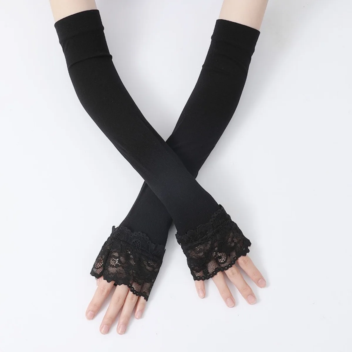 Women Long Elastic Arm Sleeve Fingerless Driving Gloves Sexy Lace Arm Cover Sun Protection Wrist Sleeve Comfort Soft Mittens view 4