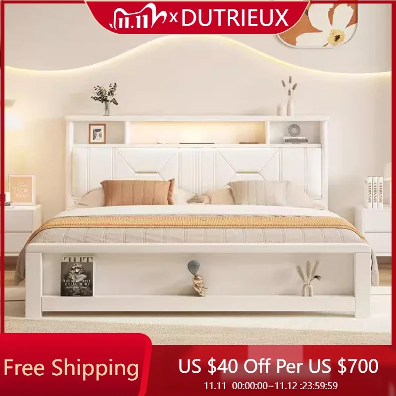 

Белая простая кремовая кровать для создания принцессы, современная главная спальня, отельная кровать из цельного дерева, удобный дизайн, качественная мебель Muebles