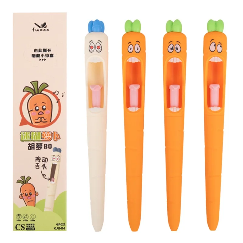 

20/40pcs Kawaii Carrot Shaped Gel Pen Creative RetractableTongue 0.5mm Black Ink Signature Pens Promotional Gift School Supplies