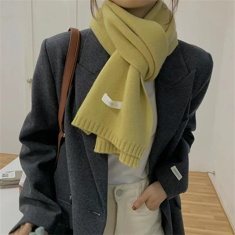 Thick Warm Scarf for Women Solid Colours Ladies Imitation Cashmere Scarf Unisex Winter Knitting Wool Scarves Shawl Wraps hijab