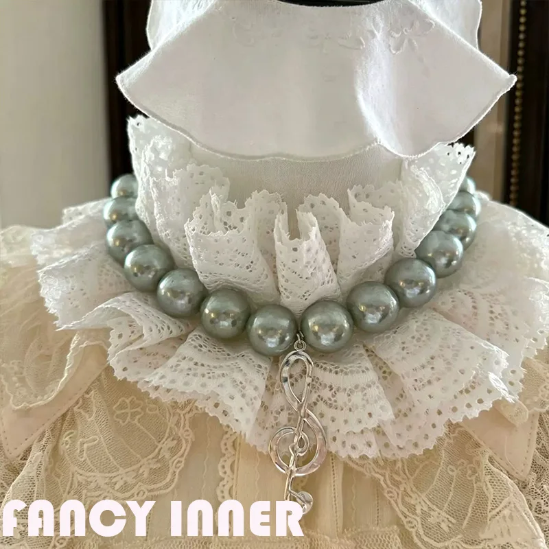 2026 New Lace Necklace Resin Pearl Musical Note Pendant Vintage Unique Exaggerated Neck Accessaries for Women Girl Jewelry