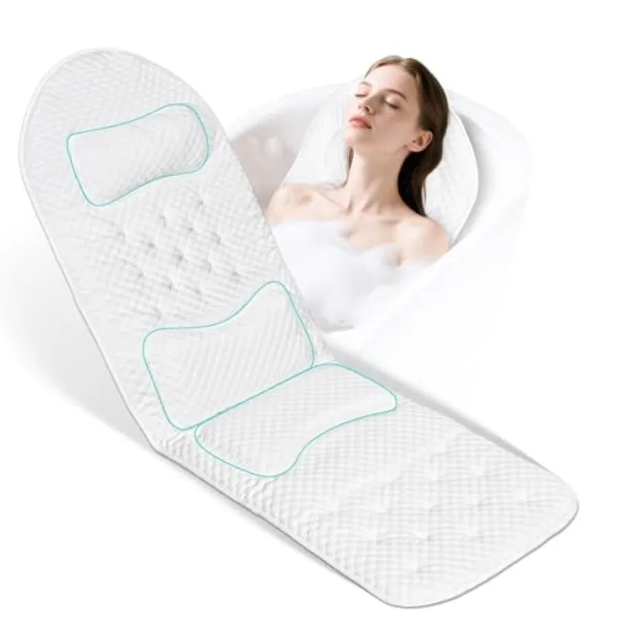 Almohada de Baño de Cuerpo Completo para Bañera, Cojín Grueso y Suave con Ventosas Antideslizantes, Ganchos Dobles, Almohada de Spa de Lujo para Cuello y Espalda