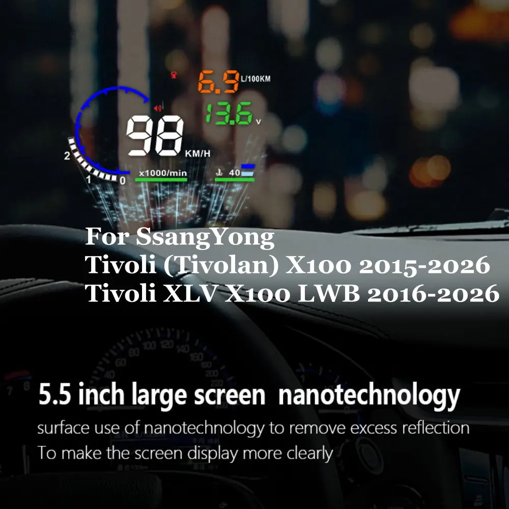 Car HUD Head Up Display LED Windshield Projection For SsangYong Tivoli (Tivolan) X100 2015-2026  XLV X100 LWB 2016-2026