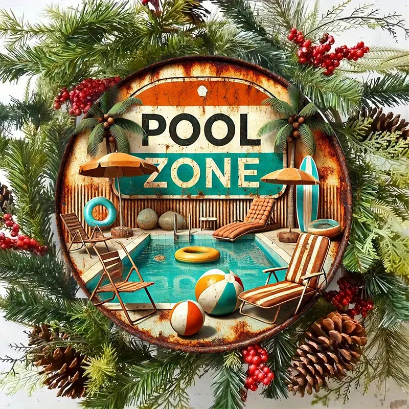 Retro Swimming Pool Metal Sign 8x8 Inch 2D Vintage Wall Art for Indoor Outdoor Decor