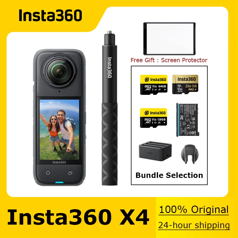 Original Insta360 X4 Standard Bundle + 114cm Invisible Selfie Stick + X4 Lens Cap + Insta360 Memory Card Bundle