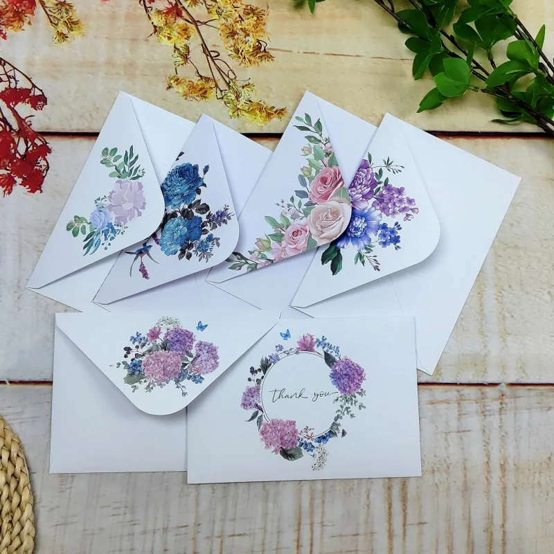 

10pcs Floral Thank You Envelopes kraft paper Blank Purple Blue Flower Envelopes for Wedding, Bridal Shower Birthday Baby Shower