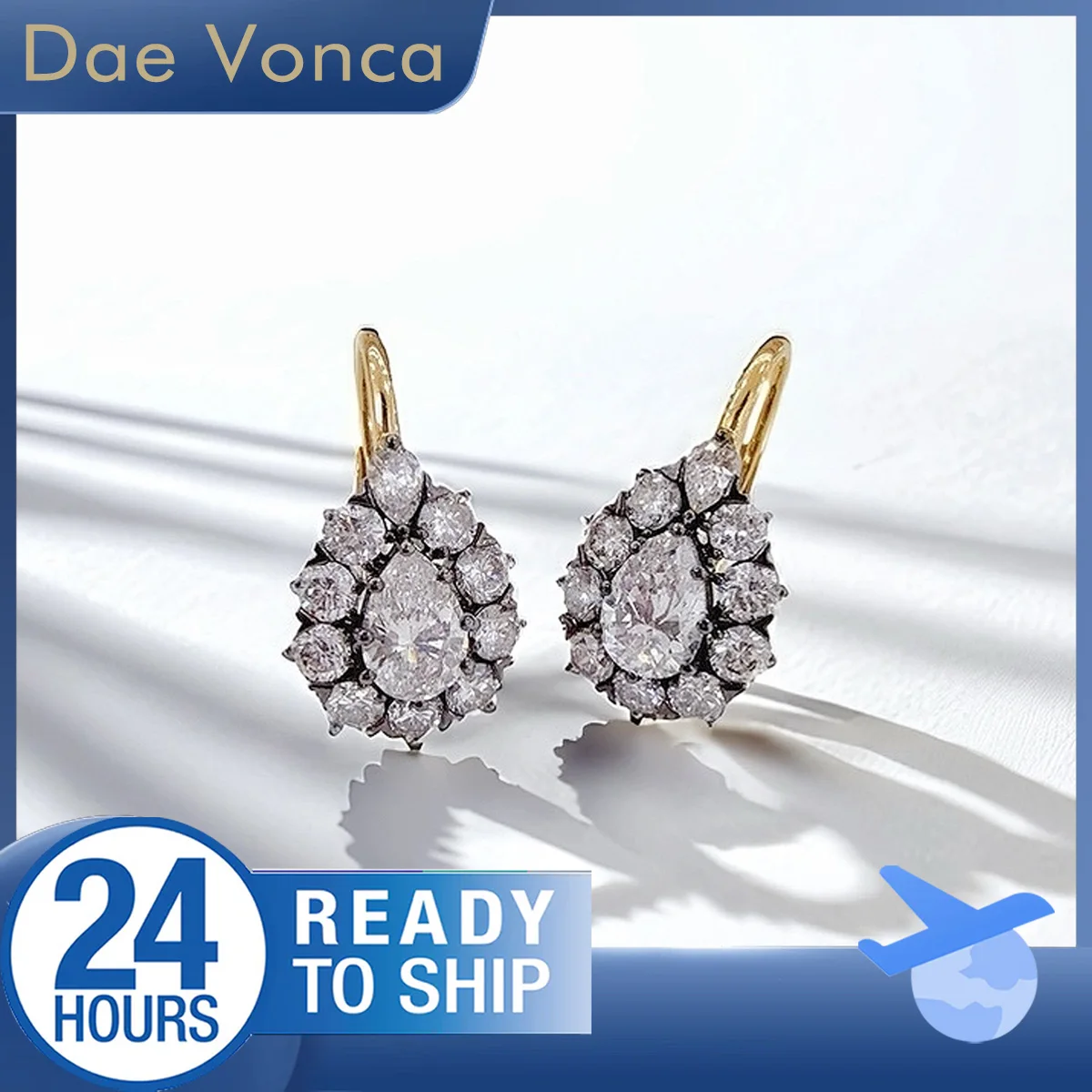 

18K Yellow and Black Gold Pear Cut Lab Grown Diamond Earrings Halo Style Lab Diamond Earrings Gift for Girlfriend