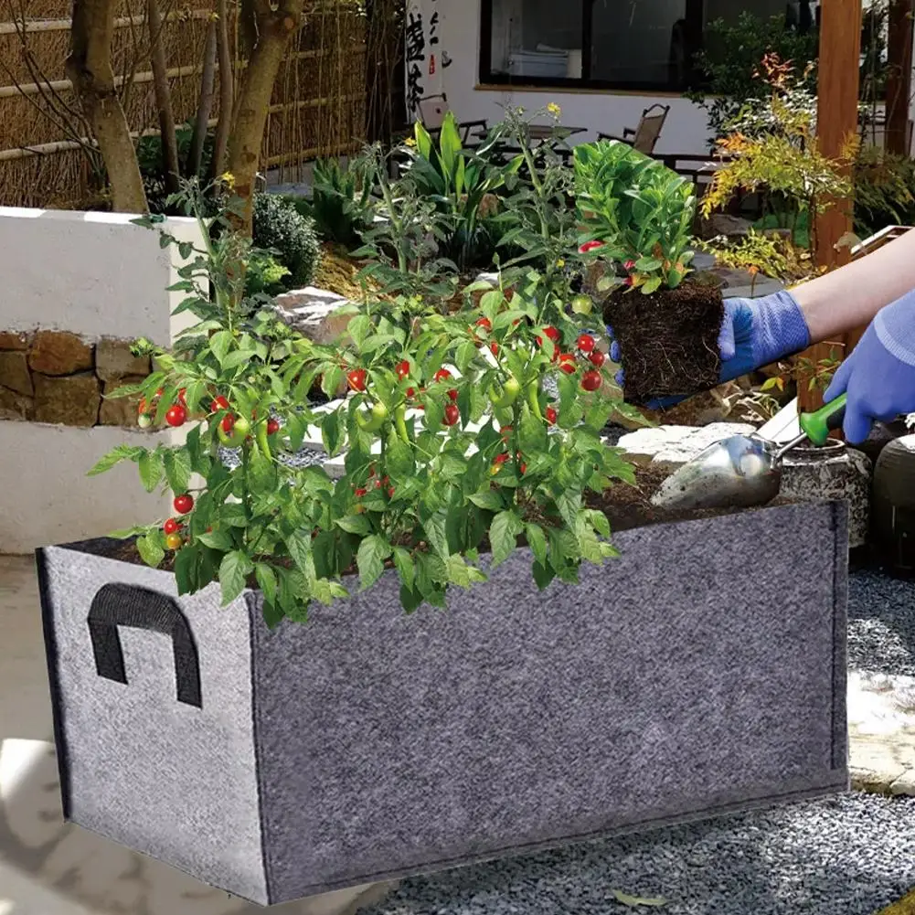 Rectangular Thick Felt Planting Bag Breathable Non-Woven Vegetable Seedling Box Flower Courtyard Pot for Garden & Home