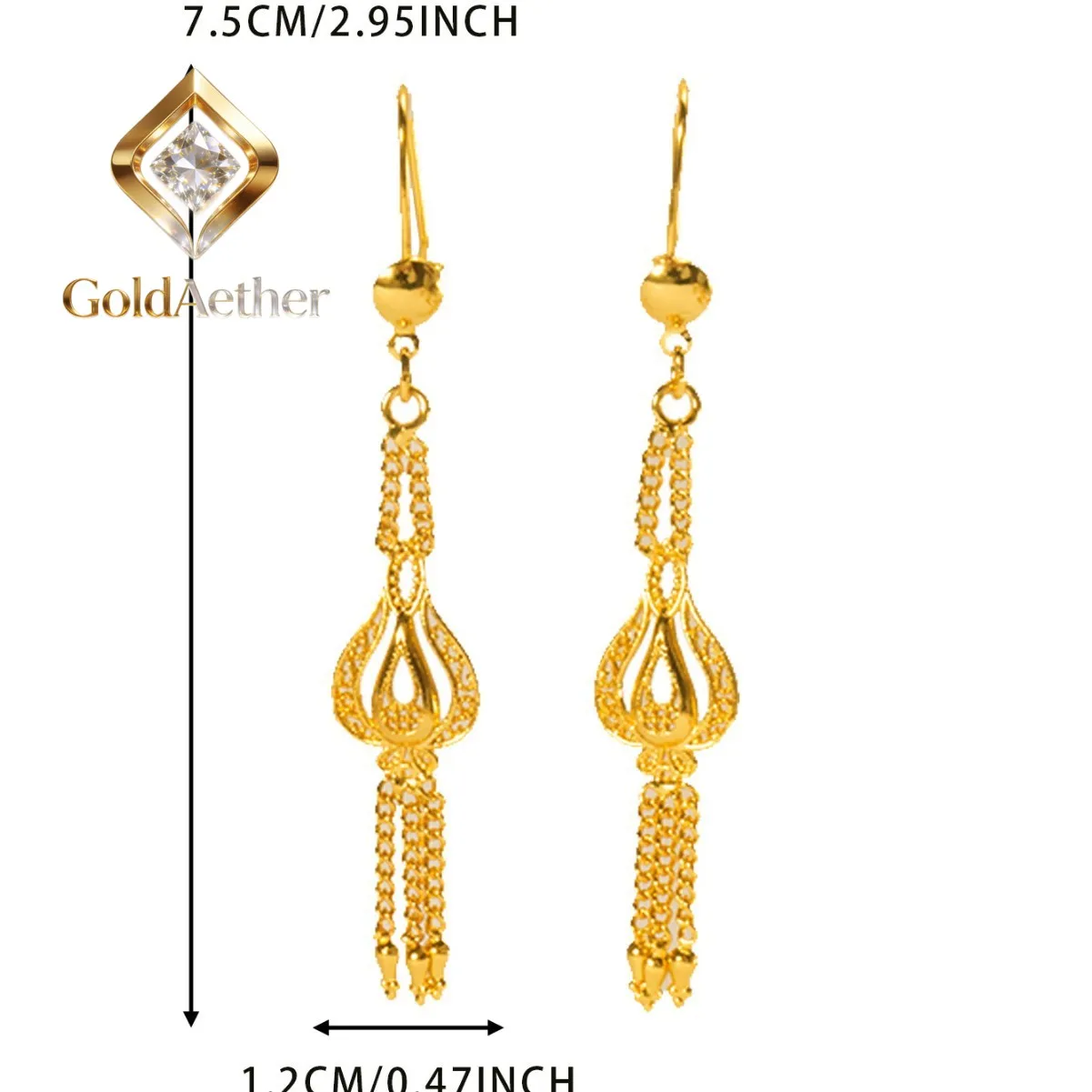 

GoldAether 9999 24K Real Gold Earrings High-end Niche Earrings Women's Tassel Earrings