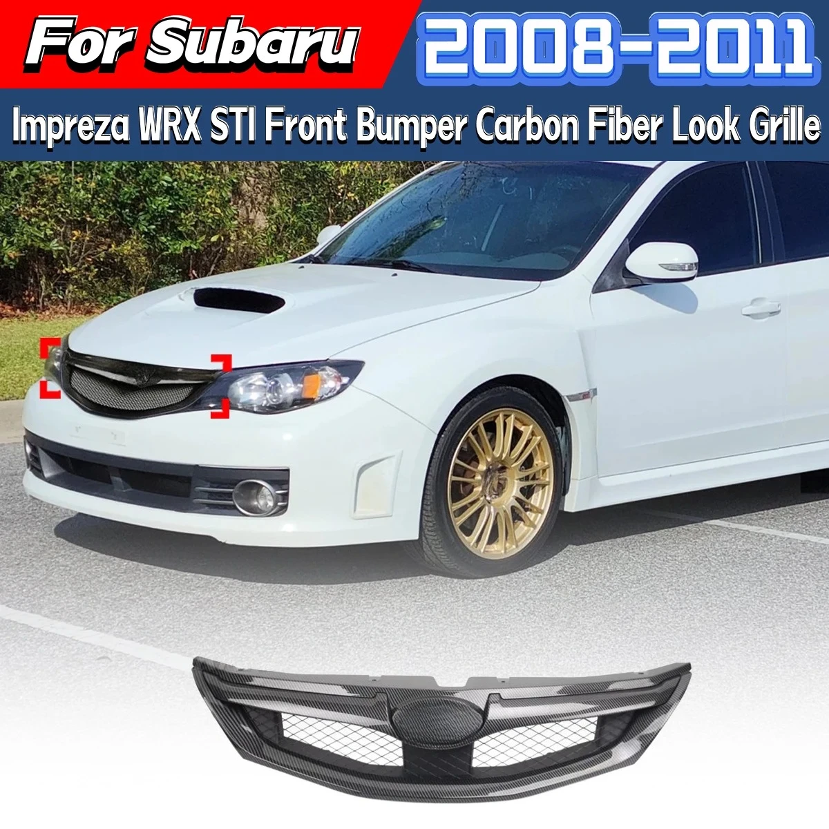 Для Subaru Impreza WRX STi 2008 2009 2010 2011, бампер, решетка радиатора, сетчатая защитная крышка бака для воды, комплект кузова автомобиля