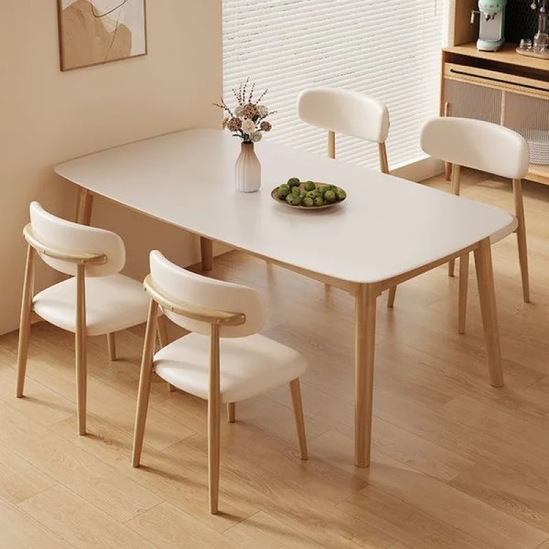 M Log Color Rock Slab Dining Table Modern Simple Household Small Apartment Eating Table Cream Style Rectangular Dining Table And