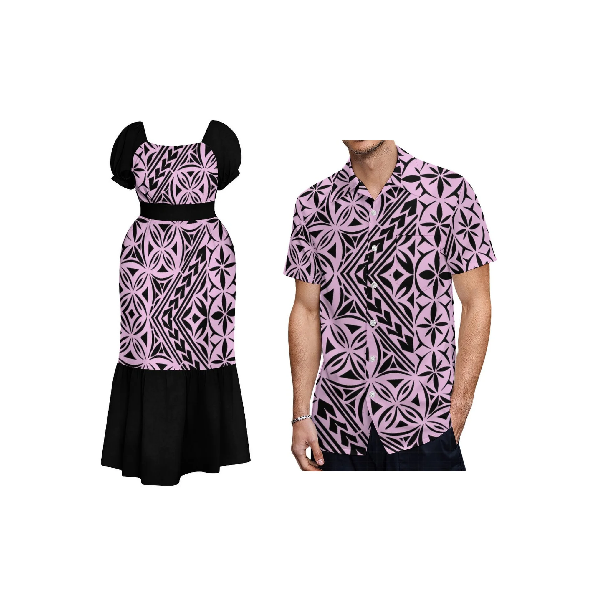 Nuevo Vestido de Mujer con Estampado Polinesio Personalizado, Mangas Abullonadas Cuadradas, Cuello Cuadrado con Cordones, Transpirable, para Vacaciones