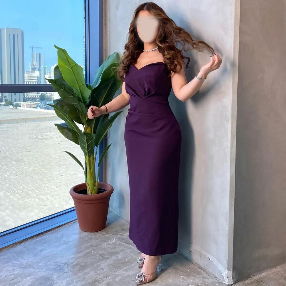 Purple Simple Formal Occasion Dresses 2023 Sweetheart Sheath Party Dress Pleats Rear slit Long Sexy Evening Gowns فساتين السهرة