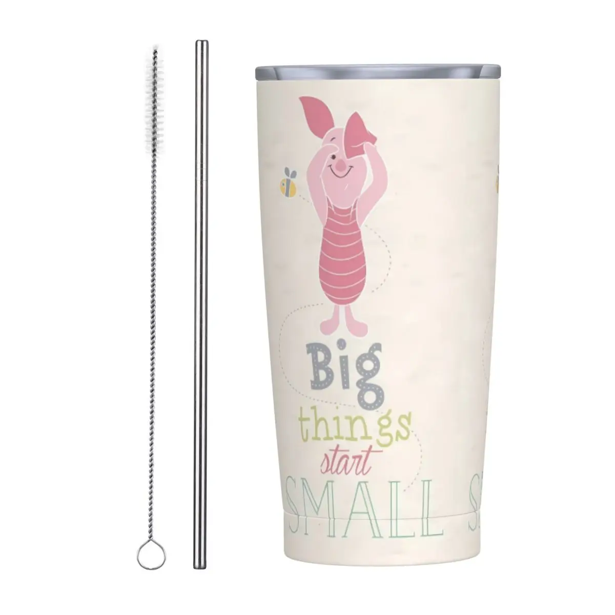 Winnie The Pooh Piglet Stainless Steel Tumbler Travel Thermal Cups With Straws and Lid Large Mugs Cup Cold Drink Water Bottle