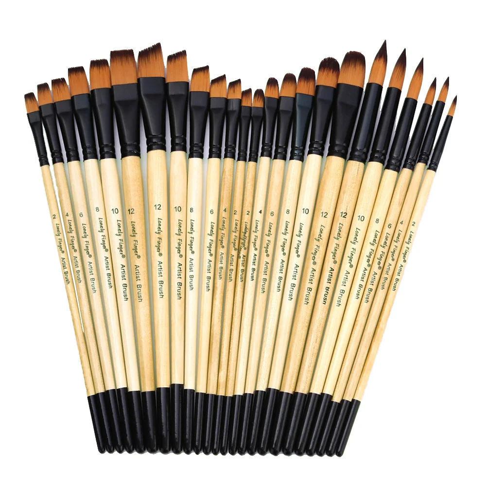 6/24pcs Artist Paint Brushes Set Round Flat Angled Filbert Nylon Hair Tips Watercolor Paint Brush for Acrylic Watercolor Gouache