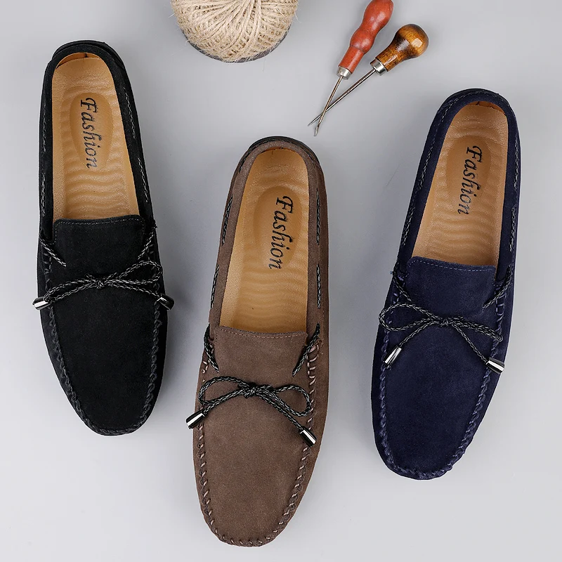 Classic Suede Casual Loafers Shoes Outdoor Leather  Classic Mens Leather Summer Trendy Designer Loafers Versatile Commute Shoes