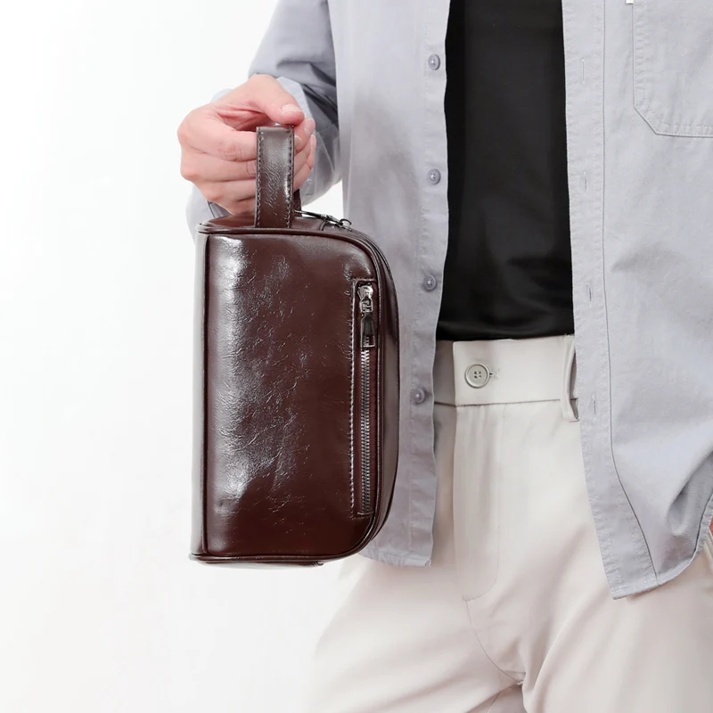 حقيبة يد جديدة للرجال حقيبة يد للرجال من الجلد الشمعي الزيتي محفظة طويلة بسحاب حقيبة هاتف حقيبة معصم pochette uomo classe zich