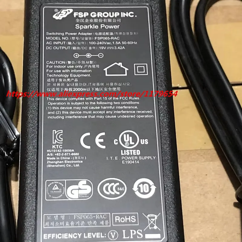 Genuine FSP Group Inc. FSP065-RAC Sparkle Power Switching Power Supply AC Adapter Charger 19V 3.42A 6.5*3.0mm
