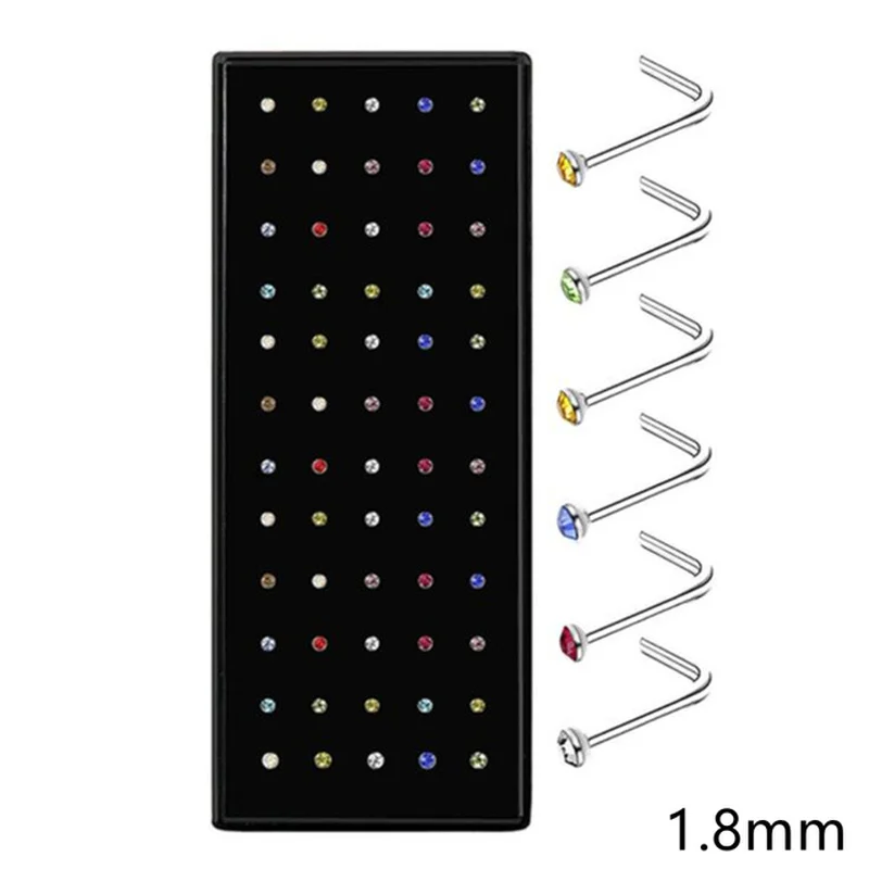 40/60PC Set Fashion Crystal C Shape Nose Ring Stainless Steel Multicolor Bend Nose Stud for Women Aro Nariz Anneau Nez Piercing