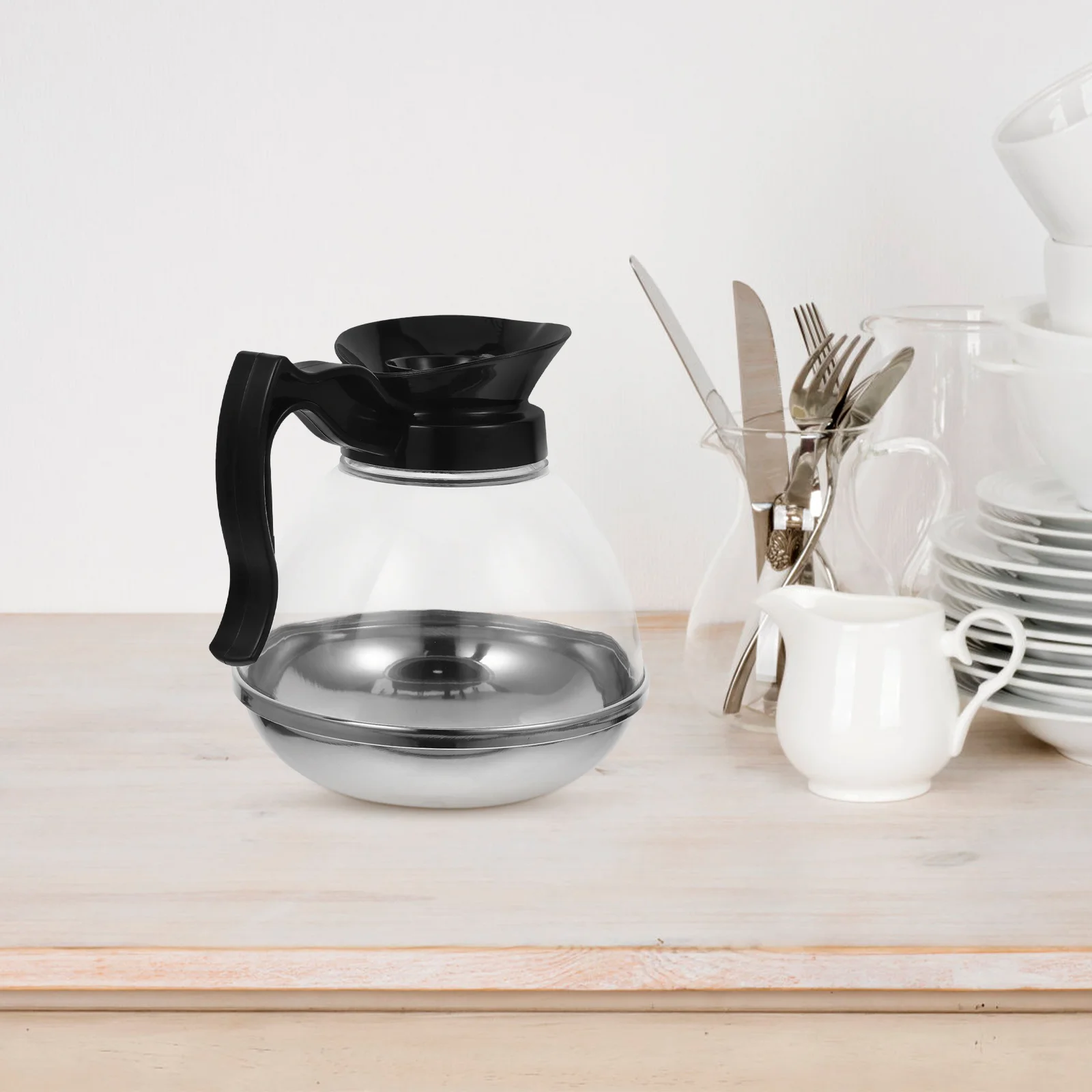 

Stovetop Coffee Pot Stainless Steel Bottom Induction Compatible Coffee Maker Glass Body Heat Resistant Lid for Home Office Use