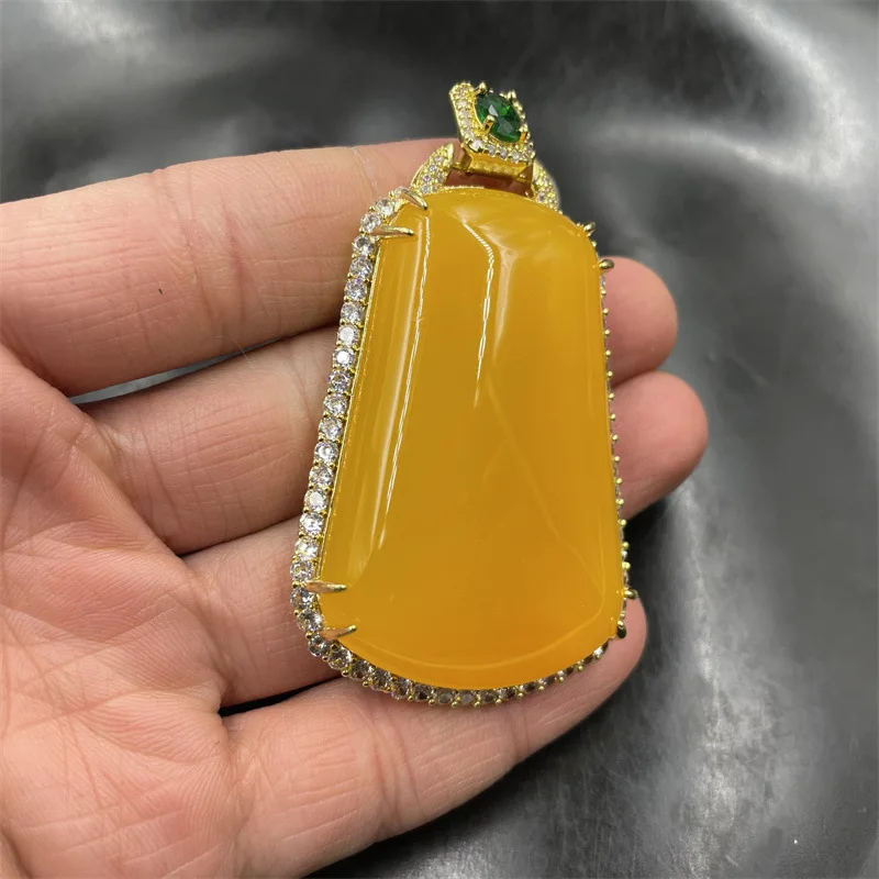 Inlaid Yellow Agate-Shaped Canary Stone Sweater Chain Jade Pendant Special Offer