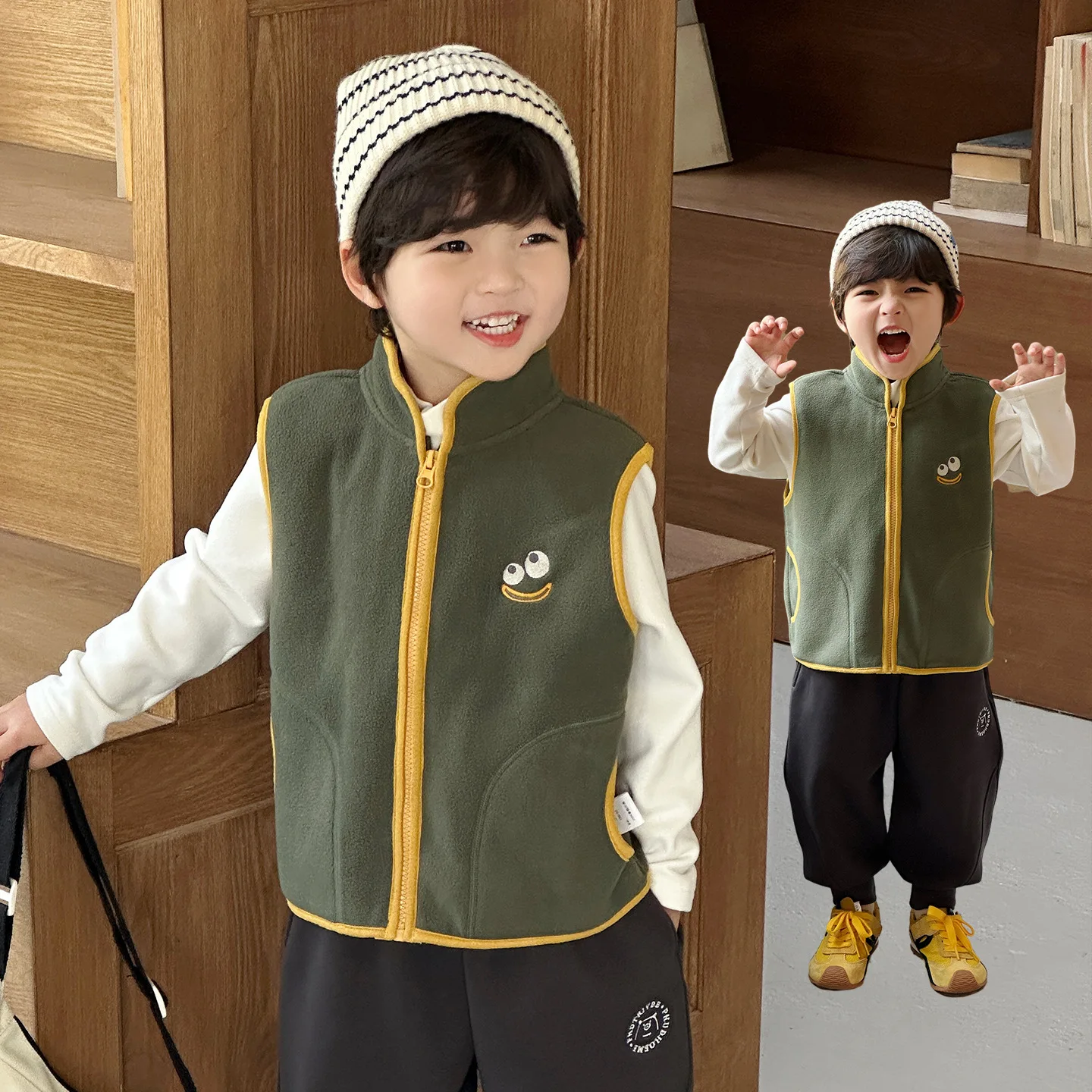 2025 Boys' Vests Baby Autumn and Winter Warm Vests Children's Vests Polar Fleece Kindergarten School Uniforms Boutique
