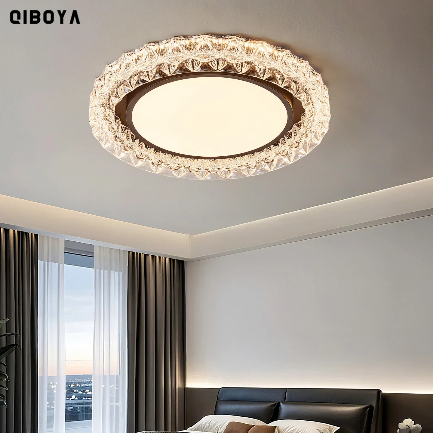French Bedroom LED Crystal Ceiling Lights Retro Walnut Wood Grain Study Cloakroom Ceiling Lamp Indoor Lighting Decorative Lamps