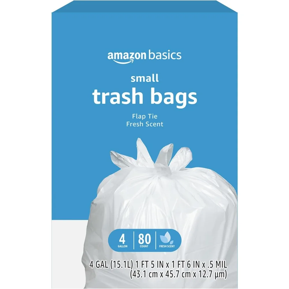 

4 Gallon Scented Trash Bags with Flap Ties, 80 Count Pack, Fresh Odor Control for Kitchen & Office