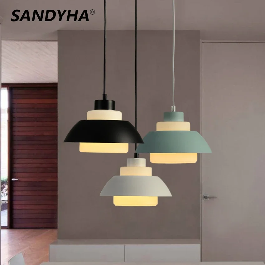 

SANDYHA Minimalist Led Pendant Light Macaron Creative Restaurant Hanging Lamp Coffee Bedroom Bedside Small Chandelier Home Decor